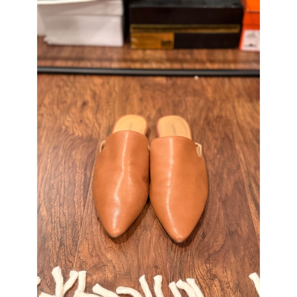 Lucky Brand Womens Tan Leather Pointed Toe Flat Mules Slides Cognac Brown